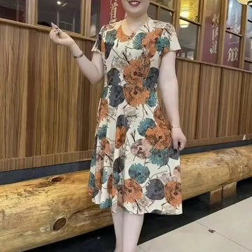 Summer Women's 2024 Pullover V-neck New Patchwork Western-style Comfortable Printed Pocket Elegant Casual Short Sleeved Dress