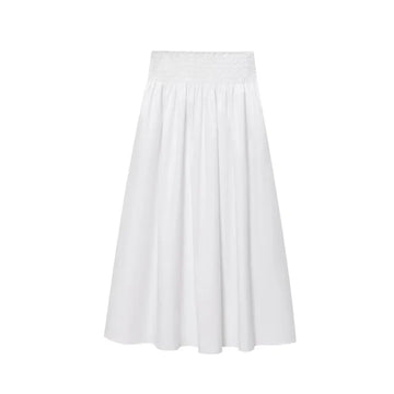 TRAF Midi Skirt Women Summer Mid Waist Women's Pleated Skirt Casual Smocked Waistband Lady Skirts Women's Flared Hem Skirt
