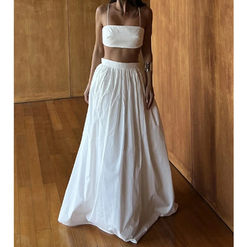 2025 Women Summer Two Pieces Suits Sleeveless 100% Cotton Tank Top With Long Skirt Two Pieces Women Sets Boho Ladies Outfits