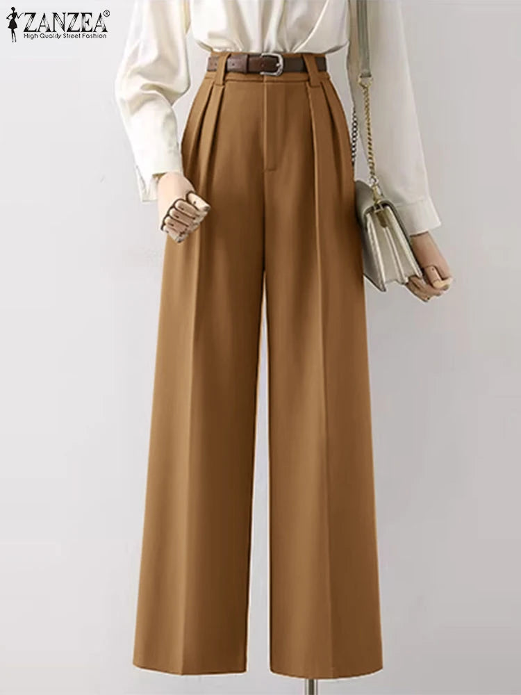 ZANZEA Women Suit Pants Fashion Solid Color Long Trouser Holiday Pleating Straight Pantalons Casual Loose Office Lady Bottoms