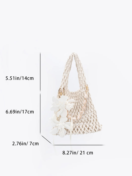 Meshed Handbag with Floral Beads; a Bag for Women to Carry under the Arm