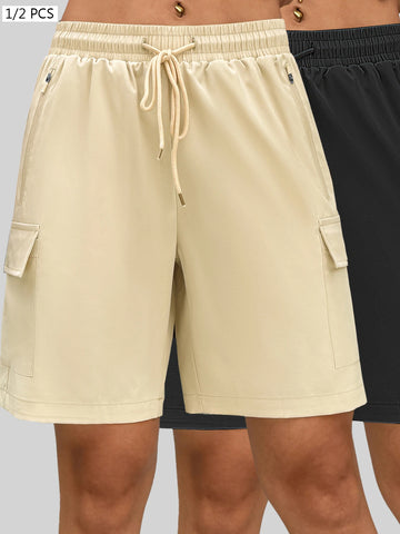 1/2 PCS  Loose Women Shorts with 2 Flap Pockets Adjustable Drawstring Cargo Short Outdoor Quick Dry Lightweight Shorts
