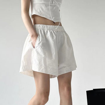 2025 New Elastic Waist Shorts for Women Summer Thin Style High Waist Short Pants Female Casual Solid Short Wide-Leg Pants Mujer