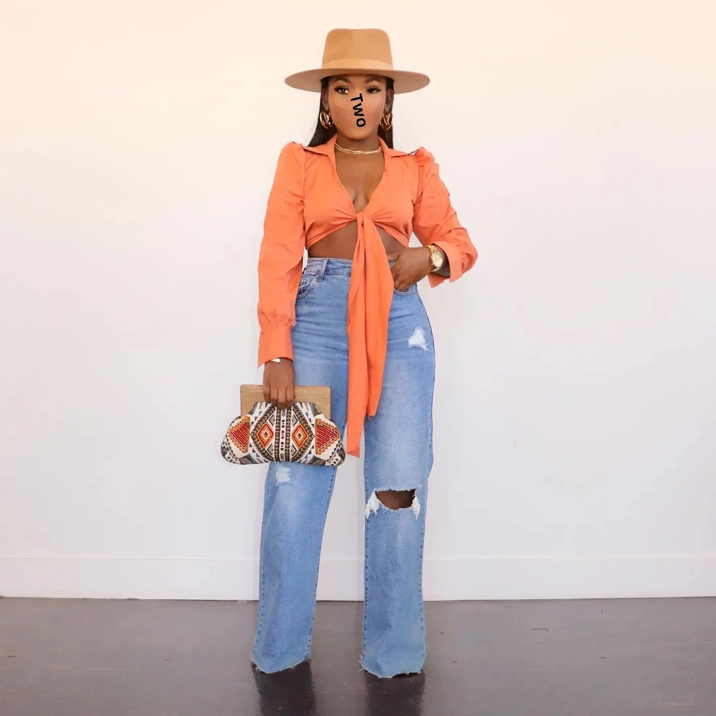 Comfortable Long High Waist Denim Jeans Women's Hole Ripped Frayed Edge Wide Leg Pants Trendy Fashionable Casual Trousers