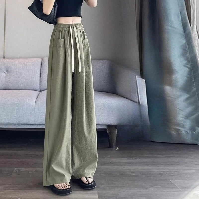 Loose Female Trousers Baggy Ice Silk New in All Medium Y2k Streetwear Aesthetic Autumn Chic and Elegant Xxl Summer Women's Pants