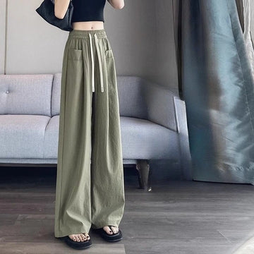 Loose Female Trousers Baggy Ice Silk New in All Medium Y2k Streetwear Aesthetic Autumn Chic and Elegant Xxl Summer Women's Pants
