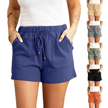 Summer casual pants women's solid color new high waist straight tube drawstring loose casual shorts women