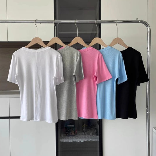 2025 Summer New Al T-shirt Letter Printed Round Neck Women's Short Sleeved T-shirt Cotton Stretchy Half Sleeved T-shirt Women