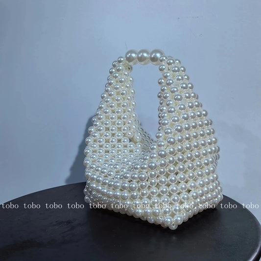 Luxury Designer Handmade Silver Beaded Woven Handbags for Women Versatile Casual Unique Trendy Cute Ladies Handle Bag 2023