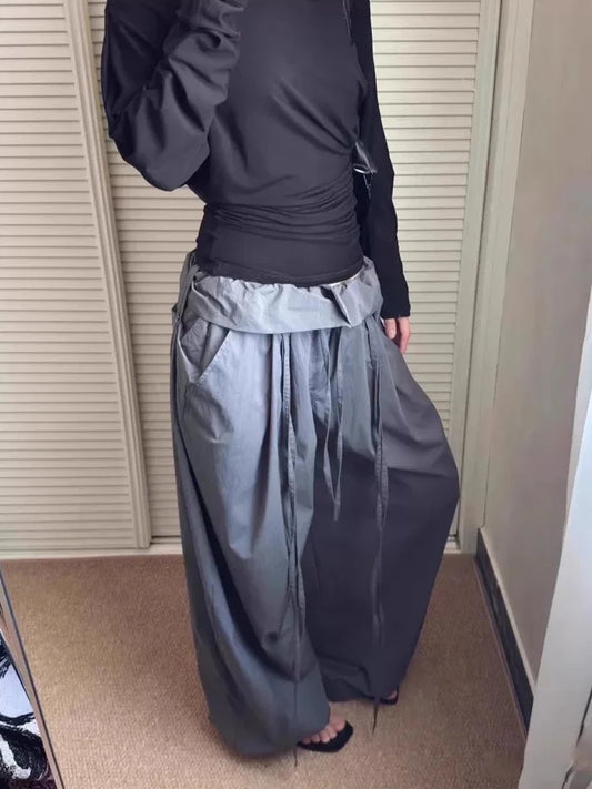 Loose wide-legged pants temperament high street high waist tie leisure women's pants 2025 summer new