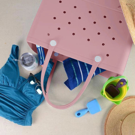 Large Boggs Beach Bag Summer Beach Basket Women Picnic Tote Bag Holes Waterproof Tote Handbag Pouch Shopping Shoulder Bag