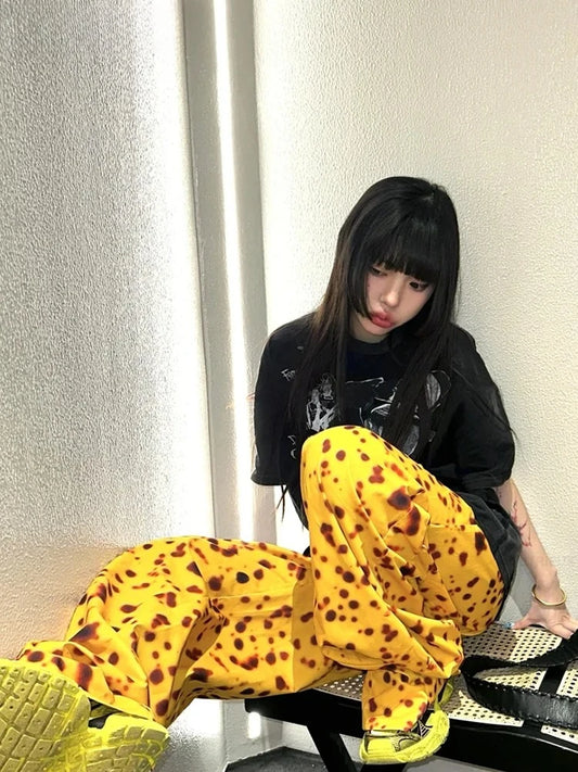 Vintage Leopard Wide Leg Pants Women 2025 New Bottoms Streetwear Pantalon Femme Casual Fashion Harajuku Straight Y2k Trousers