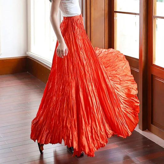 New Arrival Early Autumn Solid Color 10 Meters Pleated Oversized Skirt Women's Vacation Travel Fashionable Versatile High-Waiste
