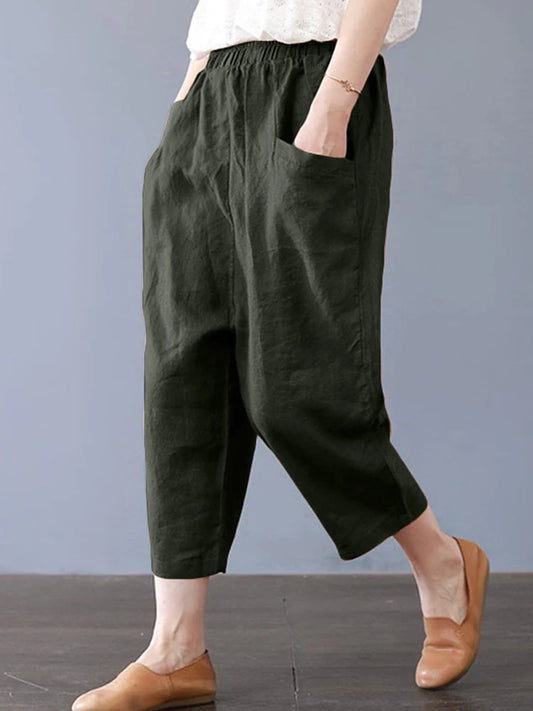 ZANZEA Summer Trousers Women Vintage Solid Harem Pants Elastic Waist Long Pantalon Palazzo Casual Loose Cotton Turnip Oversize