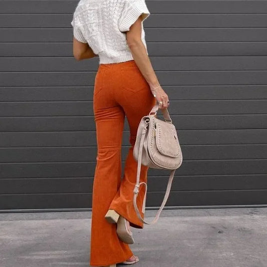 Autumn Winter Women's High Waist Slim Fit Corduroy Pants Solid Color Long Trousers Casual Straight Leg Trousers for Ladies