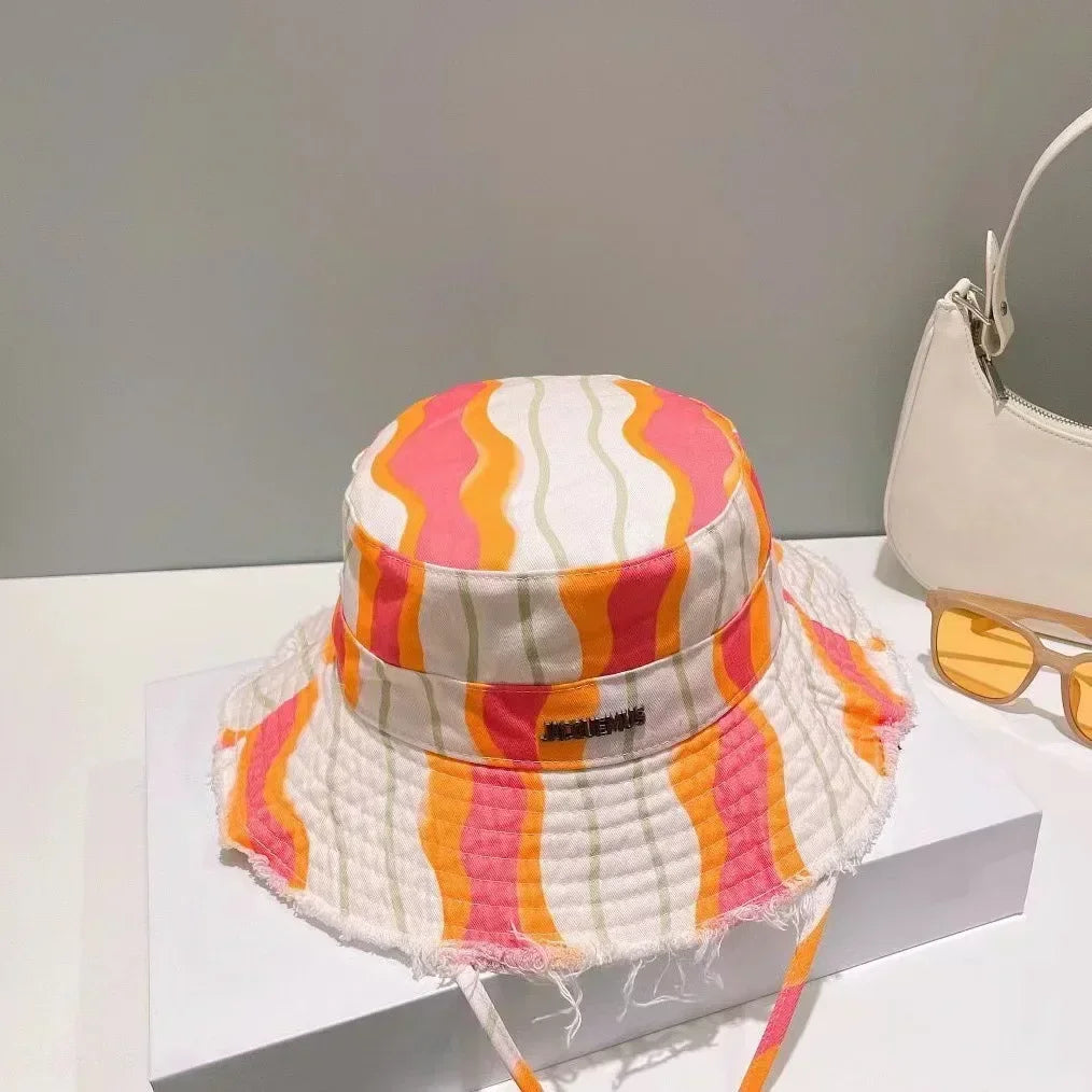 2025 Summer New! Women's Mint Mambo - Colored Oil - Painting Sunscreen Bucket Hat - Big Eaves, Strap for UV Protection