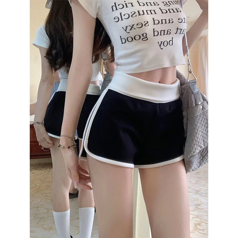 Sexy Hottie Sports Shorts Women Summer Simplicity Casual Contrasting Colors Wide Leg Fashion High Waist Appear Thin Hot Pants