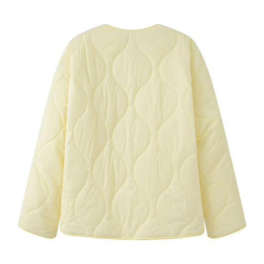 BSK&TRAF Women's 2025 Autumn and Winter New Solid Color Series Round Neck Diamond Quilted Jacket Top Thickened Coat