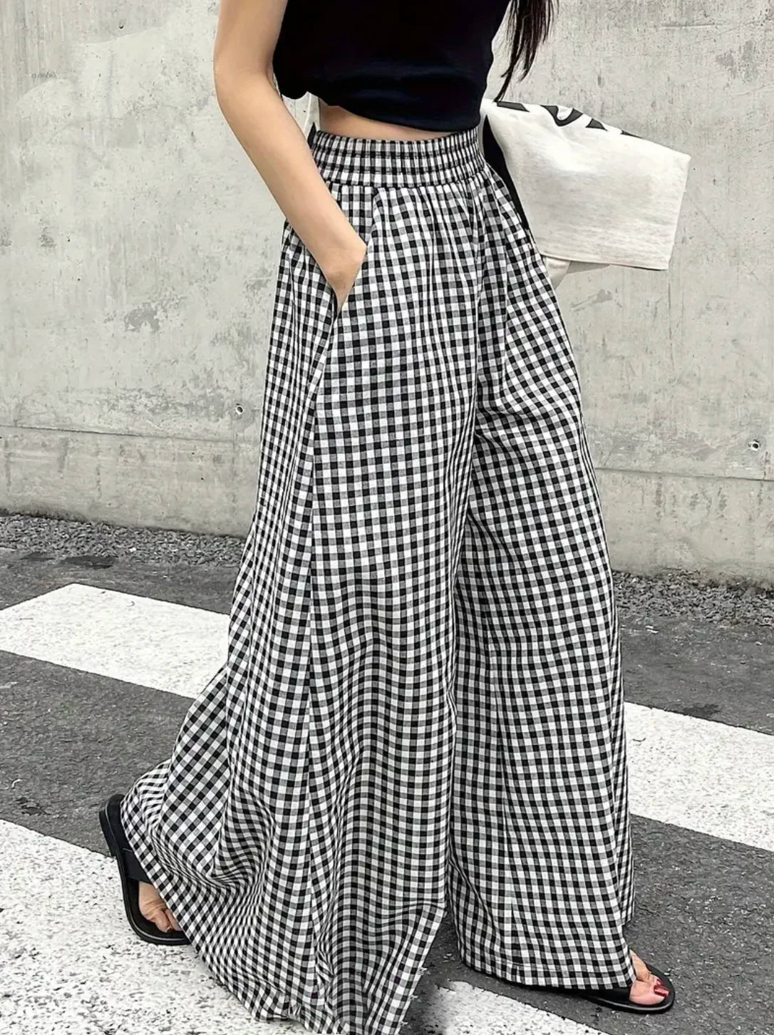 Womens plaid casual fashion elegant JapaneseKorean European and American autumn and winter pants