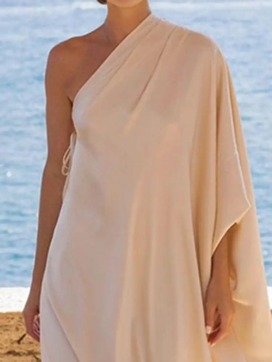 Elegant Batwing Sleeves Solid Color Split-Joint