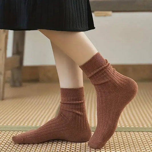 5-20 Pairs Women's Mid Calf Socks Women Korean Style Solid Color Cotton Slouch Socks for Jk School Uniform Spring Autumn Fashion