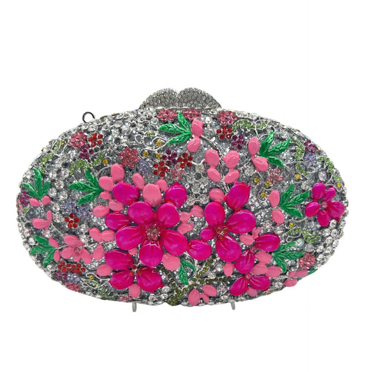 XIYUAN Prom Pink Flower Evening Bag Crystal Wedding Purse For Women Diamond Dinner Party Clutches Bag Rhinestone Handbag as gift