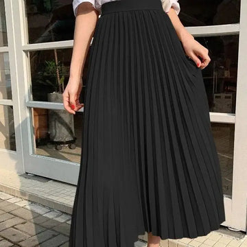 Temperament Simple Pleated Skirt Summer High Waist Slimming A-line Skirt Long Casual Comfortable Slimming Half Skirt