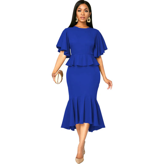 Sexy solid color ruffle edge women's dress JX5477