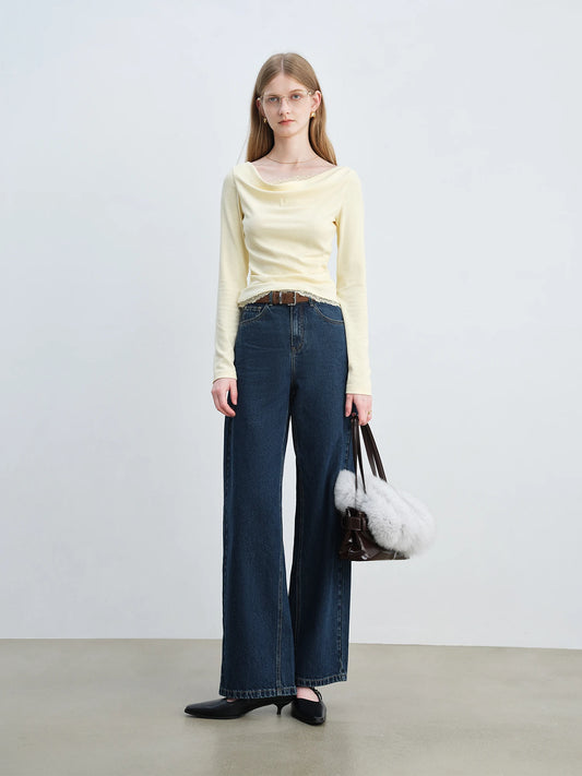 ZIQIAO American Retro Denim Micro Arc Scimitar Pants Women 2025 Early Autumn New Banana Pants Mopping Pants 25ZQ93042