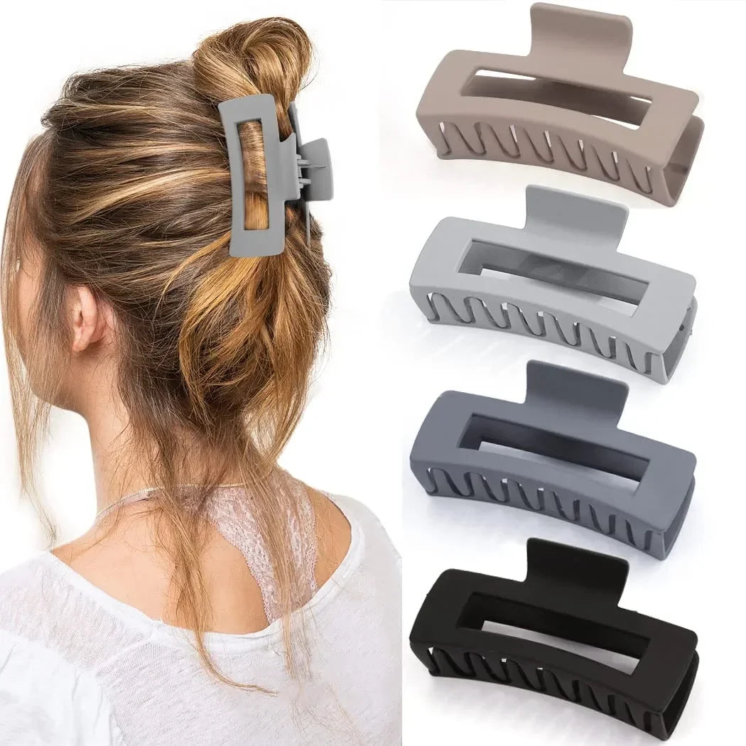 Simple Frosted Shark Hair Claws Candy Color No Slip Large Square Cross Shaped Jaw Clip For Women Girls Thin Thick Long Hair