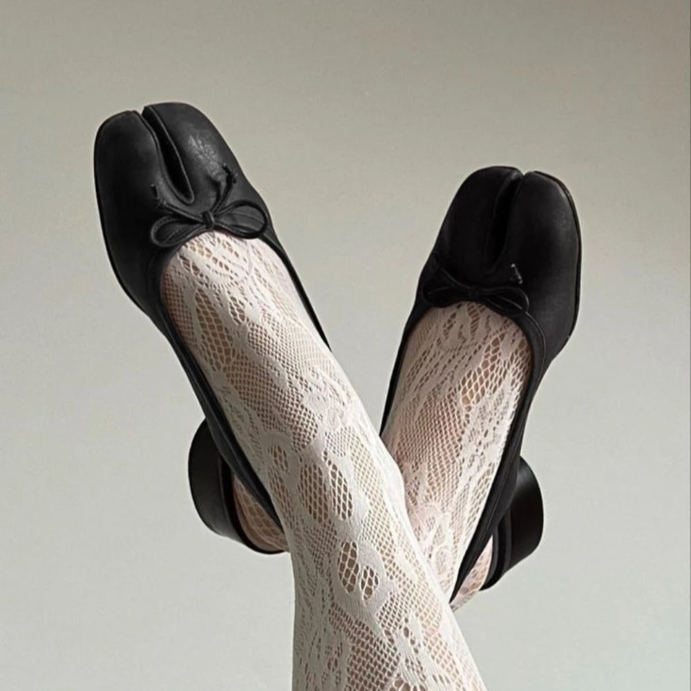 CHMURY Black White Tabi Ballet 3cm Slingback Heels Pumps Shoes for Women with Bow 2025