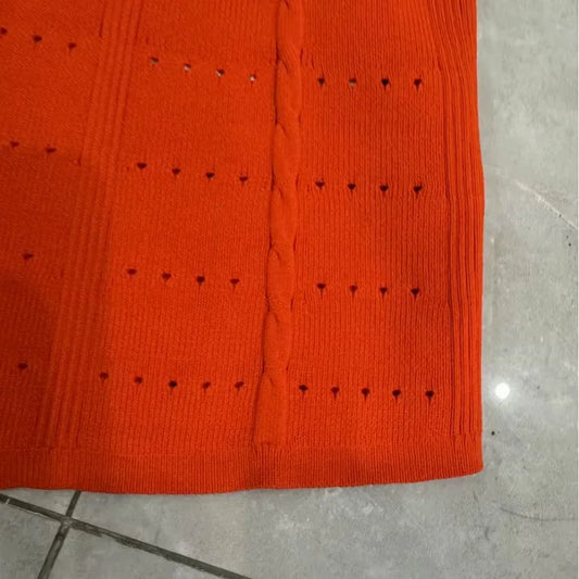 Orange Single-breasted Knitted Long Dress Women 2025 Spring Summer New Fashion O-Neck Elegant Slim Short-sleeved Dresses 5250109
