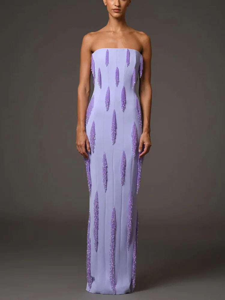 HIGH STREET Newest Fashion 2025 Vestido Women's Tassel Pendant Beaded Wrapped Chest Long Maxi Dress