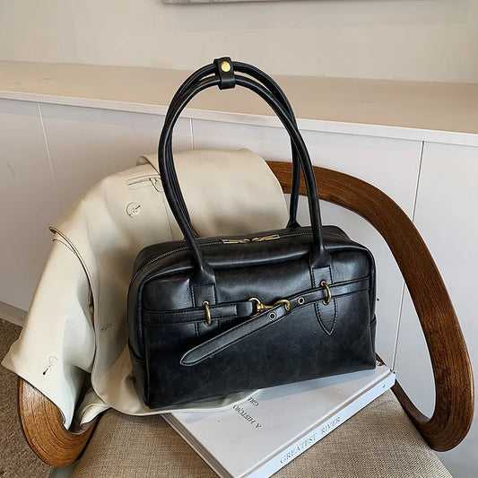 2025 PU leather Women's Shoulder Underarm Bag Fashion Popular handbag Female daily Casual commuting Boston Bowling bag for women