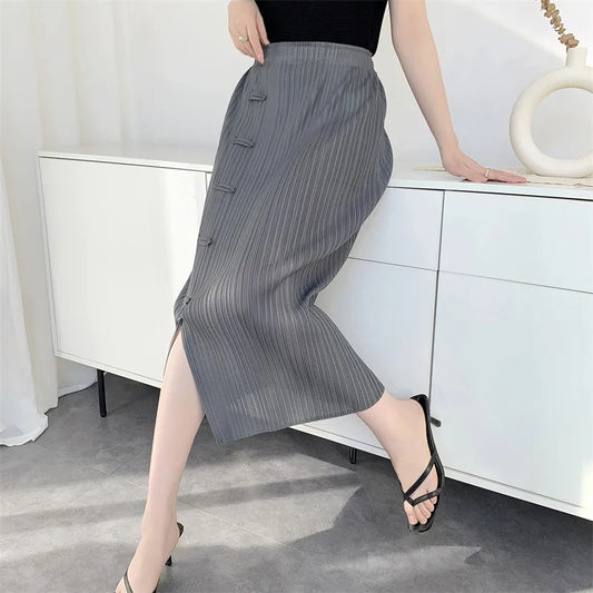 2025 Spring Summer Miyake High-end Pleated Half-body Skirt Women Plate Vintage Pleated Skirt Sub Casual Niche Designs