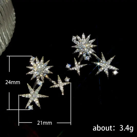 CAOSHI Brilliant Star Stud Earrings for Women Silver Color Dazzling Zirconia Ear Studs  Gorgeous Fashion Accessories for Women