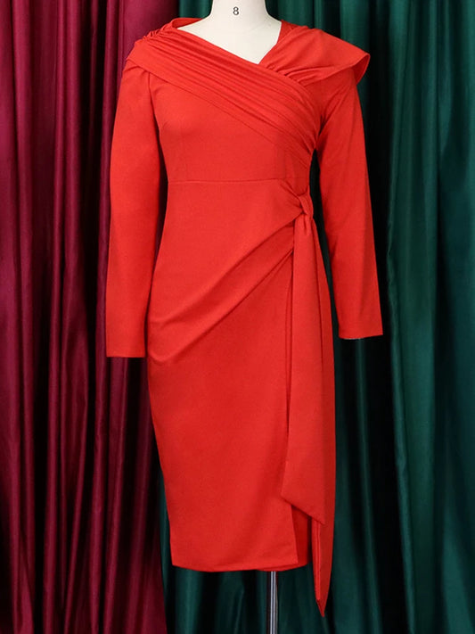FairyShely 2025 Sexy Solid Plus Size Draped Dress Women Long Sleeve Large Big Dresses Lady Autumn Party Tight Curvy Long Dress