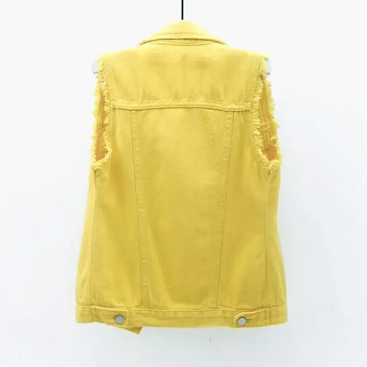 Fashion Denim Vest Women's Cropped Spring Summer Sleeveless Tops Short Jackets Waistcoat Top Outerwear Jean Cowboy Female