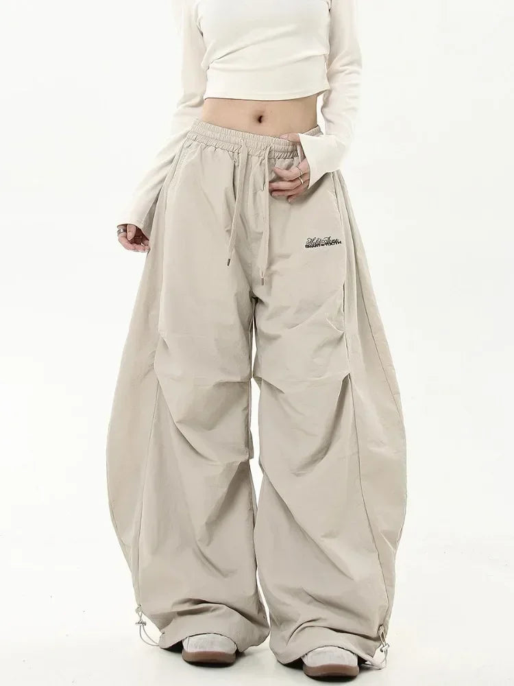 HOUZHOU Oversized Brushed Women Pants Vintage Pleated Wide Leg Trousers Warm Winter Baggy Black Trousers Harajuku Casual Joggers