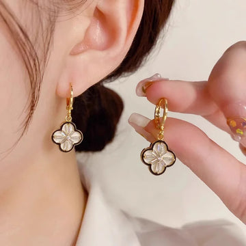 EVISPOL Clover Premium Dangle Hoop Eearring for Women Popular French Small Flower Stud Earrings Flora Pendant Earrings