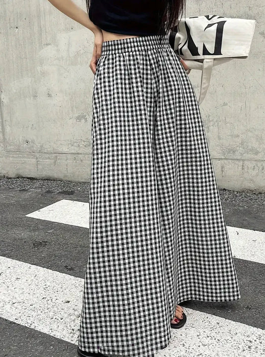 Womens plaid casual fashion elegant JapaneseKorean European and American autumn and winter pants