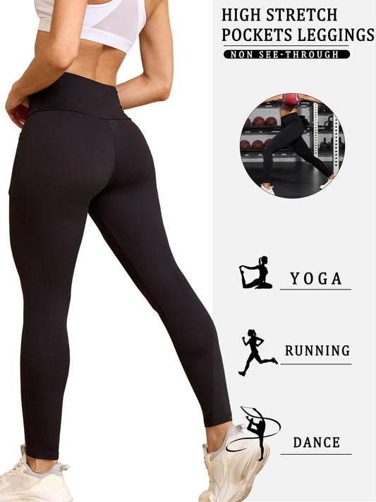 3 Pack Super Soft Leggings with Pockets for Women, High Waisted Tummy Control Workout Yoga Running Pants Leggings