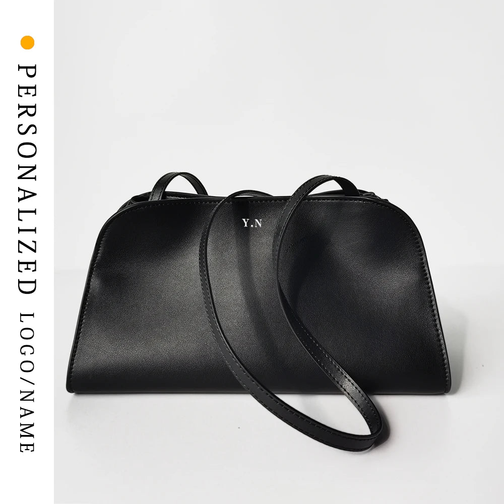 Custom First Letter Gold Stamping Women's Bag Genuine Leather Shoulder Bag Head Layer Cowhide Fashion Versatile Commuting Bag