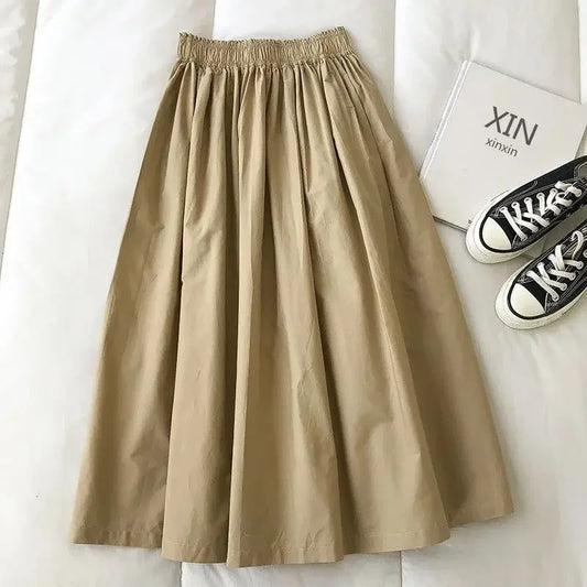 Solid Color High-waisted A- line Skirt Women's Versatile Khaki Workwear For Summer 2024 New Style Korean Fashion