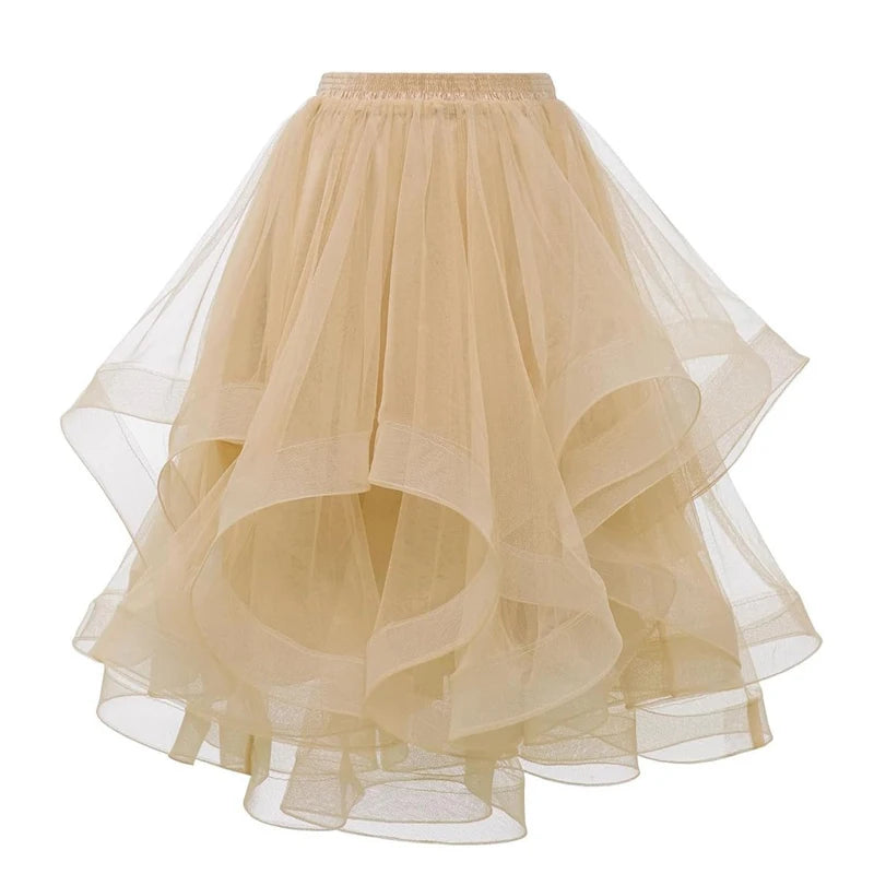 Fashionable Yellow Tulle Skirt Spring Summer Women Irregular Mid-length Mesh A-line Skirt Women Solid Sweet Party Skirt Female