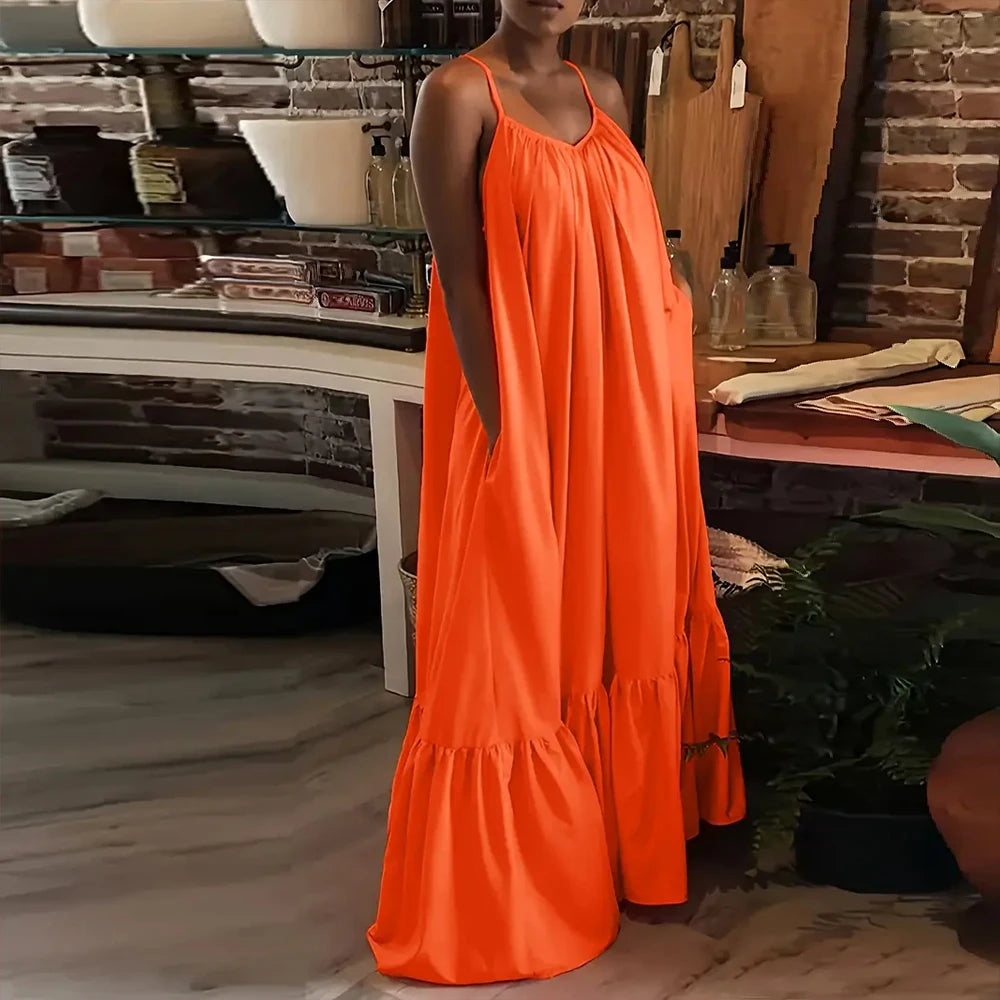 Sleeveless Dress Women Summer Solid Vacation Pullover Beach Sundress Female Fashion Slim Sexy Long Dresse