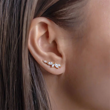 Huitan Simple Stylish Leaf Stud Earrings with Crystal Cubic Zirconia Exquisite Women Ear Piercing Accessories Versatile Jewelry