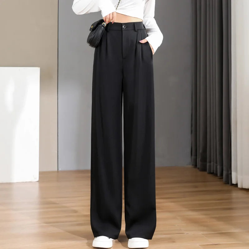 Women'S Loose Spring Summer New High Waist Wide Legs Slim Casual Trousers Korean Fashion Trend Female Suit Straight Pants