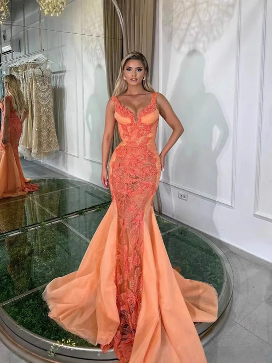2025 Women Celebrity Sexy Sleeveless Ruffles Sparkly Sequins Orange Maxi Long Dress Elegant Evening Club Party Outfit