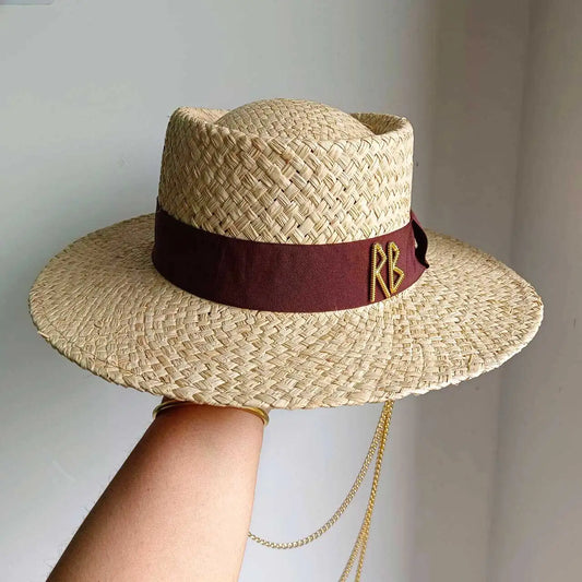 Chain Strap Straw Hat Women's Summer Sun Hat Straw Hat Outdoor Travel Sun Protection Beach Hat  sombrero para sol mujer